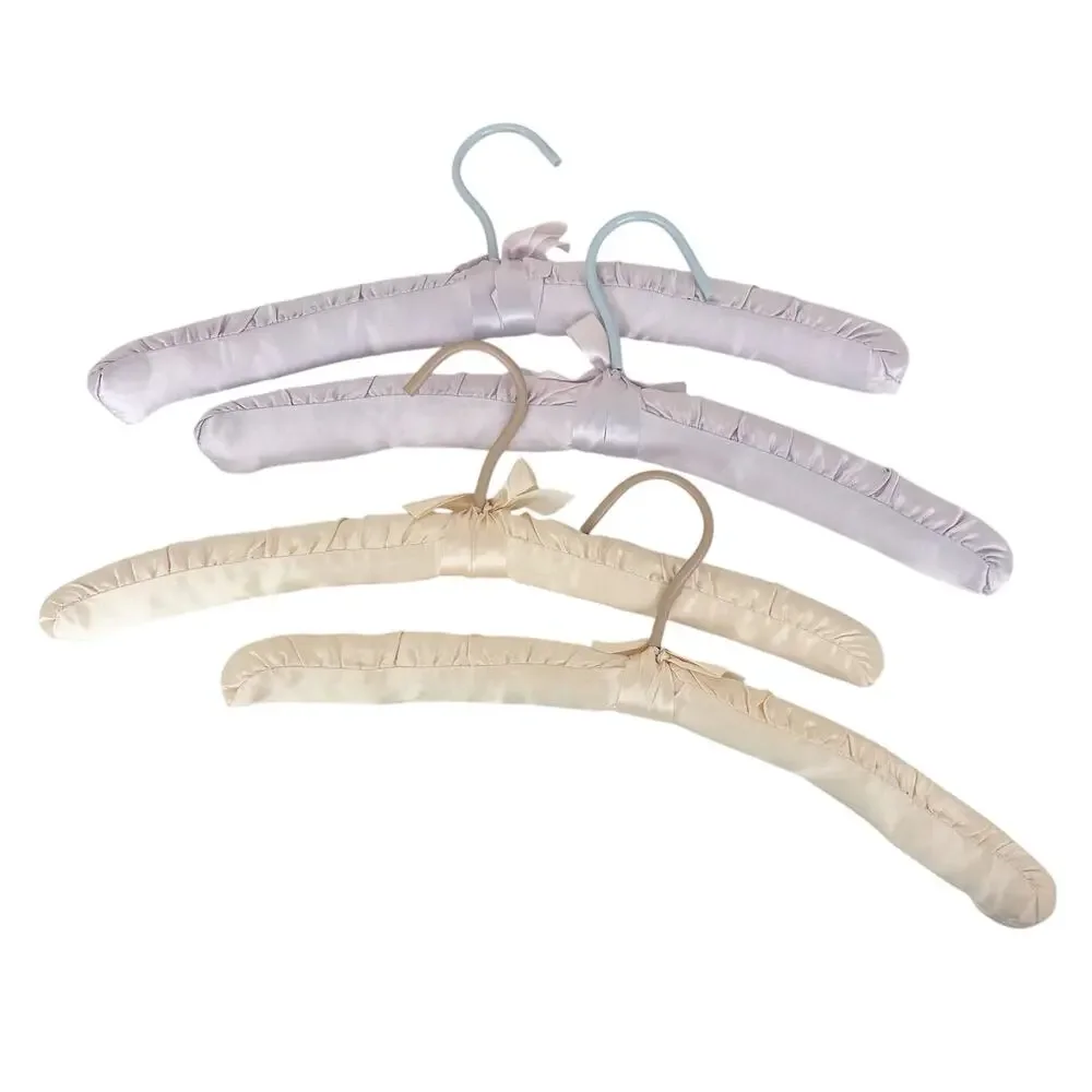4 Satin Padded Hangers Yellow Purple